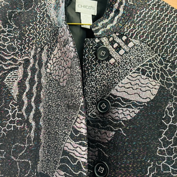 Chico’s woman’s metallic brocade jacket, Black/Silver, size 0 beautiful pattern- - Picture 8 of 16